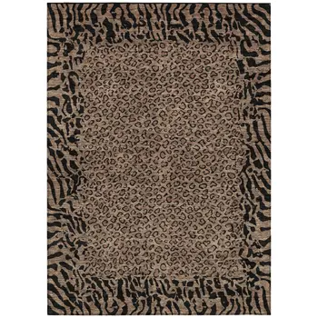 9' X 12' Brown Animal Print Washable Indoor Outdoor Area Rug