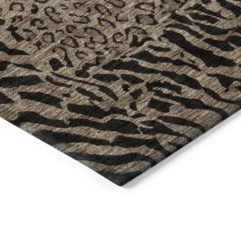 9' X 12' Brown Animal Print Washable Indoor Outdoor Area Rug