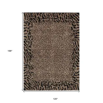 10' X 14' Brown Animal Print Washable Indoor Outdoor Area Rug