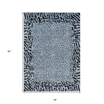 3' X 5' Blue Animal Print Washable Indoor Outdoor Area Rug