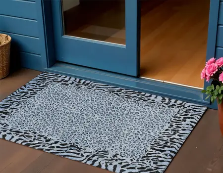 3' X 5' Blue Animal Print Washable Indoor Outdoor Area Rug