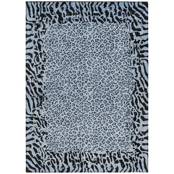 3' X 5' Blue Animal Print Washable Indoor Outdoor Area Rug