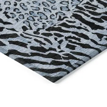 3' X 5' Blue Animal Print Washable Indoor Outdoor Area Rug