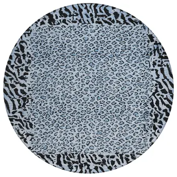8' Blue Round Animal Print Washable Indoor Outdoor Area Rug