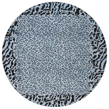 8' Blue Round Animal Print Washable Indoor Outdoor Area Rug