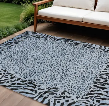 9' X 12' Blue Animal Print Washable Indoor Outdoor Area Rug