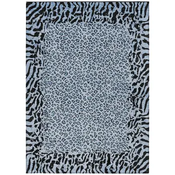 9' X 12' Blue Animal Print Washable Indoor Outdoor Area Rug