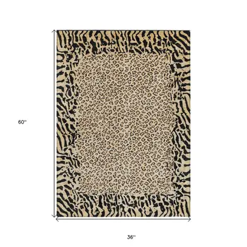 3' X 5' Gold Animal Print Washable Indoor Outdoor Area Rug