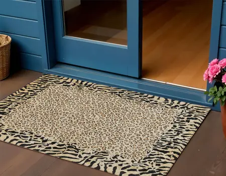 3' X 5' Gold Animal Print Washable Indoor Outdoor Area Rug