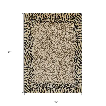 5' X 8' Gold Animal Print Washable Indoor Outdoor Area Rug