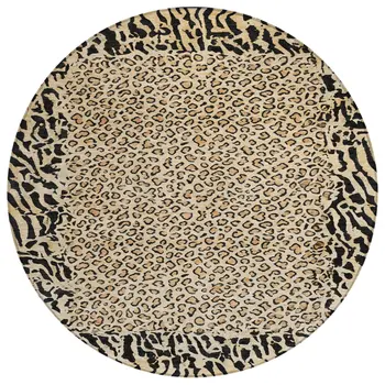 8' Gold Round Animal Print Washable Indoor Outdoor Area Rug
