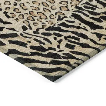 8' Gold Round Animal Print Washable Indoor Outdoor Area Rug