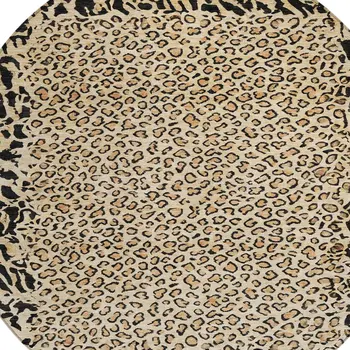 8' Gold Round Animal Print Washable Indoor Outdoor Area Rug