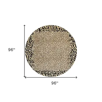 8' Gold Round Animal Print Washable Indoor Outdoor Area Rug