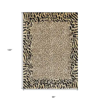 8' X 10' Gold Animal Print Washable Indoor Outdoor Area Rug