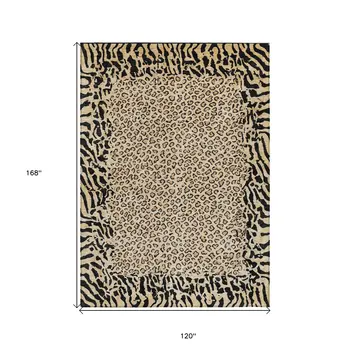 10' X 14' Gold Animal Print Washable Indoor Outdoor Area Rug