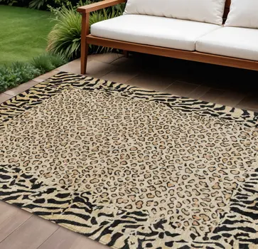 10' X 14' Gold Animal Print Washable Indoor Outdoor Area Rug