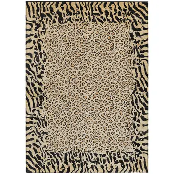 10' X 14' Gold Animal Print Washable Indoor Outdoor Area Rug