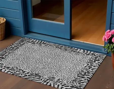 3' X 5' Gray Animal Print Washable Indoor Outdoor Area Rug