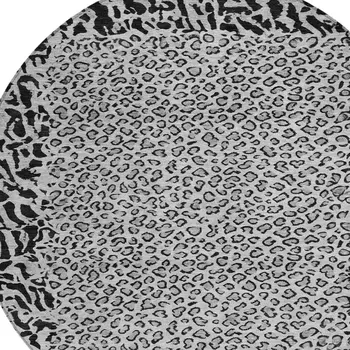 8' Gray Round Animal Print Washable Indoor Outdoor Area Rug