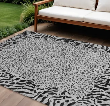 8' X 10' Gray Animal Print Washable Indoor Outdoor Area Rug