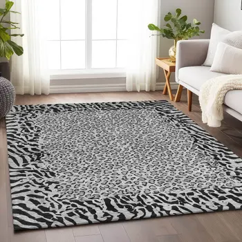8' X 10' Gray Animal Print Washable Indoor Outdoor Area Rug