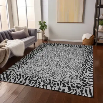 8' X 10' Gray Animal Print Washable Indoor Outdoor Area Rug