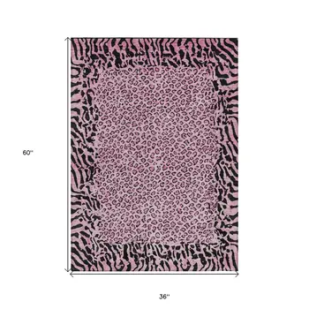 3' X 5' Pink Animal Print Washable Indoor Outdoor Area Rug