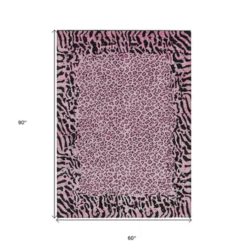 5' X 8' Pink Animal Print Washable Indoor Outdoor Area Rug