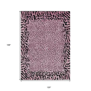 10' X 14' Pink Animal Print Washable Indoor Outdoor Area Rug