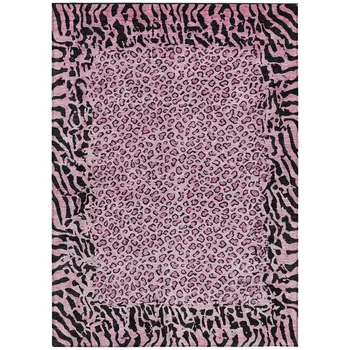 10' X 14' Pink Animal Print Washable Indoor Outdoor Area Rug