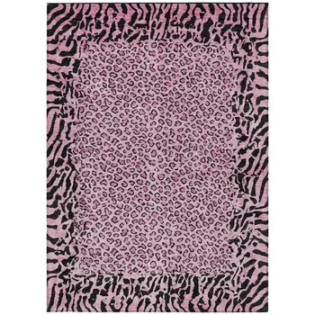 10' X 14' Pink Animal Print Washable Indoor Outdoor Area Rug