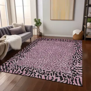 10' X 14' Pink Animal Print Washable Indoor Outdoor Area Rug