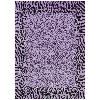 3' X 5' Purple Animal Print Washable Indoor Outdoor Area Rug