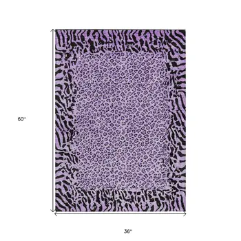 3' X 5' Purple Animal Print Washable Indoor Outdoor Area Rug