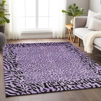 3' X 5' Purple Animal Print Washable Indoor Outdoor Area Rug
