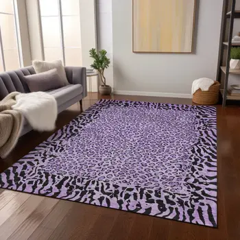 3' X 5' Purple Animal Print Washable Indoor Outdoor Area Rug