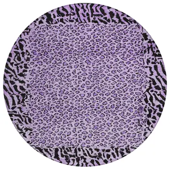 8' Purple Round Animal Print Washable Indoor Outdoor Area Rug