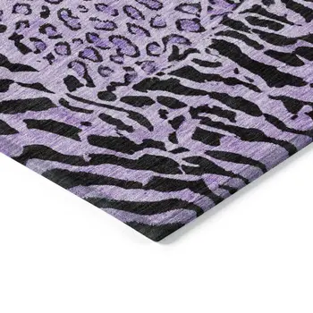 8' Purple Round Animal Print Washable Indoor Outdoor Area Rug