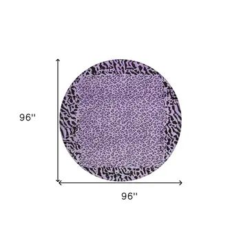 8' Purple Round Animal Print Washable Indoor Outdoor Area Rug