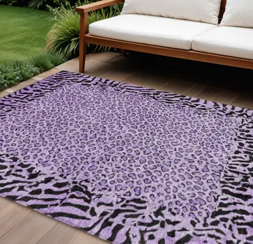 8' X 10' Purple Animal Print Washable Indoor Outdoor Area Rug