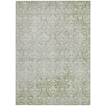 3' X 5' Artichoke Green Damask Washable Indoor Outdoor Area Rug