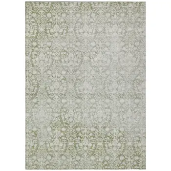 3' X 5' Artichoke Green Damask Washable Indoor Outdoor Area Rug