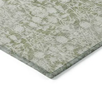3' X 5' Artichoke Green Damask Washable Indoor Outdoor Area Rug