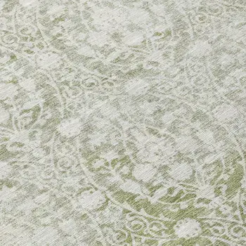 8' Artichoke Green Round Damask Washable Indoor Outdoor Area Rug