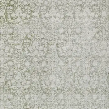 9' X 12' Artichoke Green Damask Washable Indoor Outdoor Area Rug