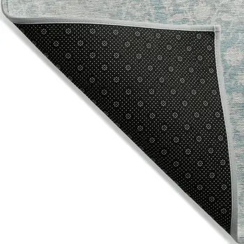 5' X 8' Aqua Damask Washable Indoor Outdoor Area Rug