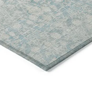 5' X 8' Aqua Damask Washable Indoor Outdoor Area Rug