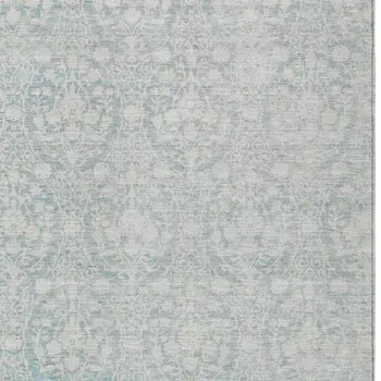 8' X 10' Aqua Damask Washable Indoor Outdoor Area Rug