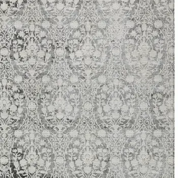 3' X 5' Charcoal Damask Washable Indoor Outdoor Area Rug